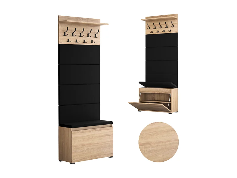 Meuble à chaussures avec assise, banc rembourré et patère pour entrée