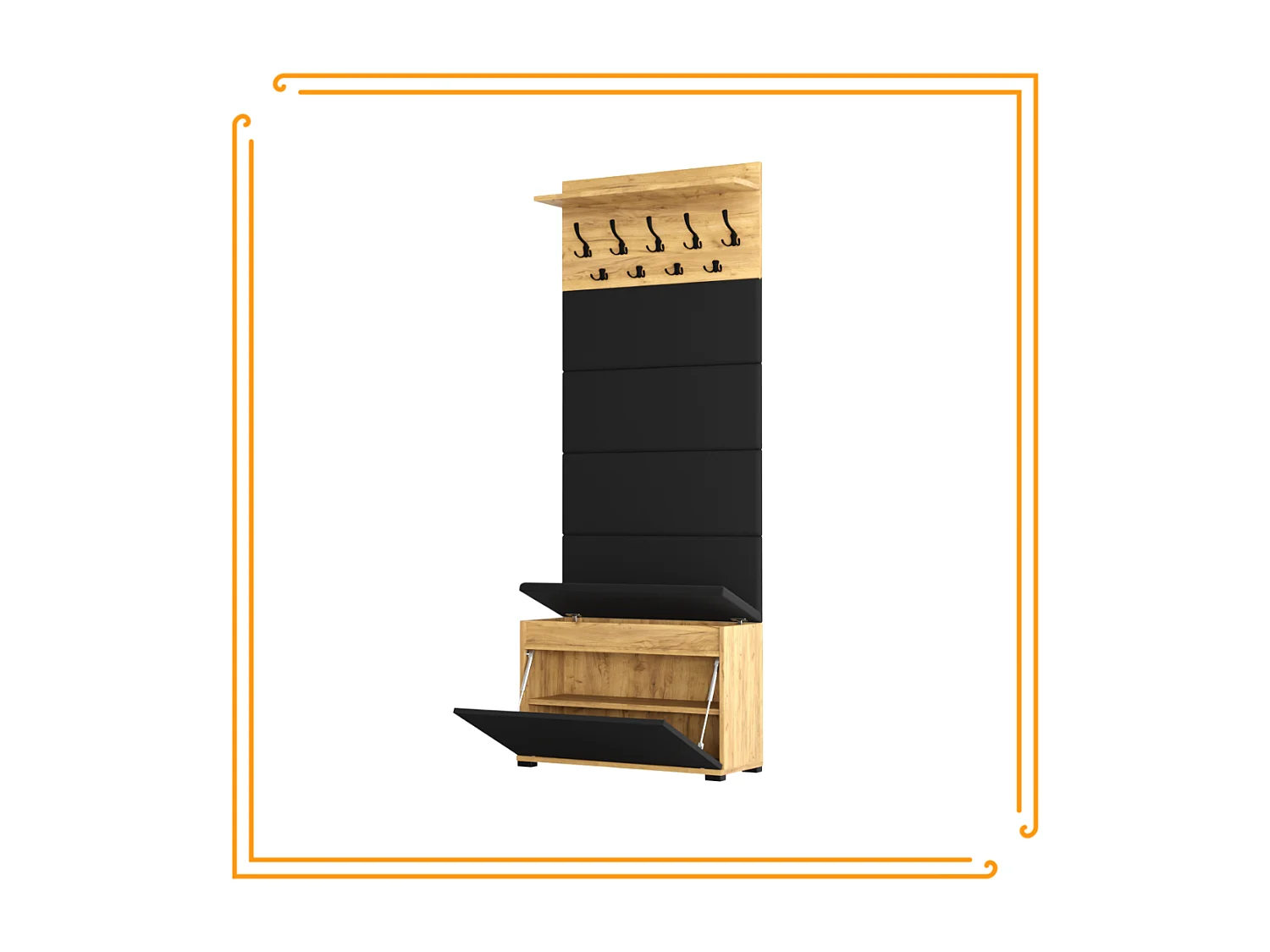 Meuble à chaussures avec assise, banc rembourré et patère pour entrée