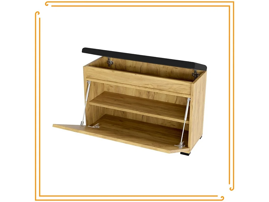 Meuble à chaussures 40 cm avec rangement, assise rembourrée, étagère – Chêne doré