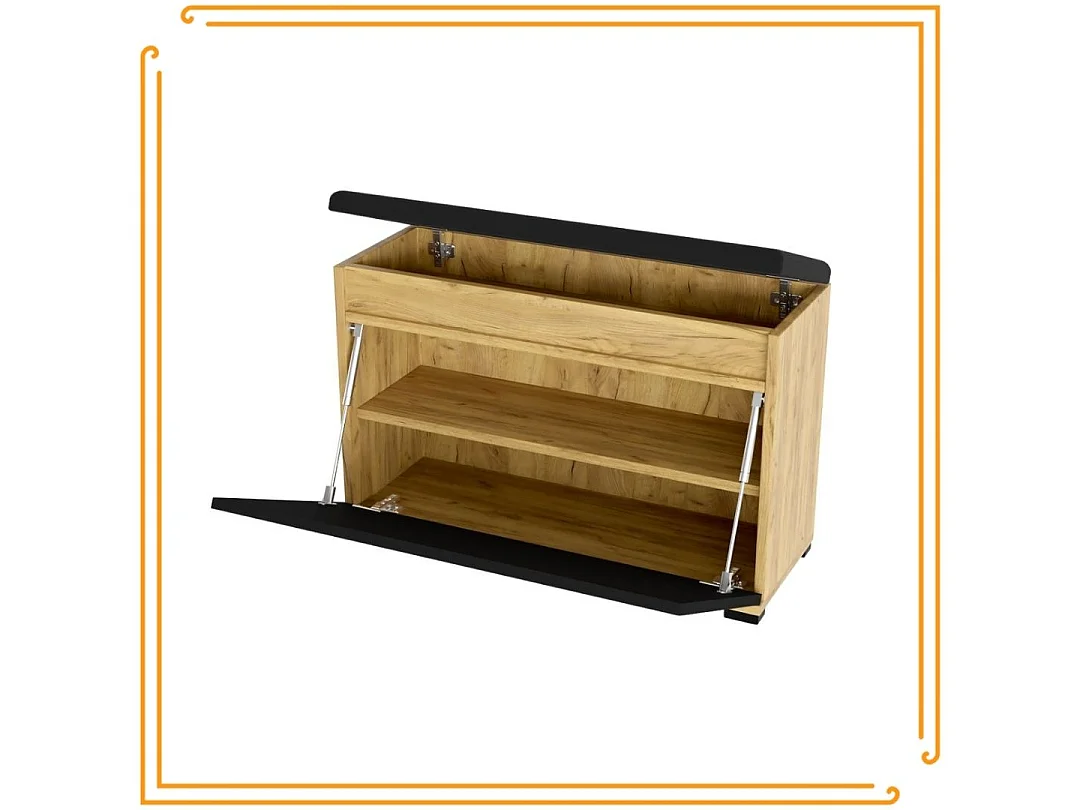 Meuble à chaussures 130 cm avec rangement, assise rembourrée, étagère – Chêne noir