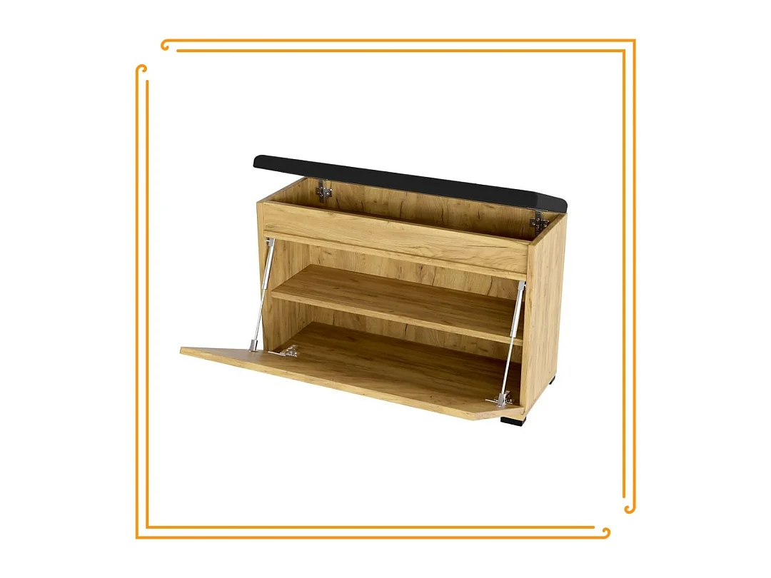 Mueble para zapatos 150 cm con almacenamiento, asiento tapizado, estante – Roble Dorado