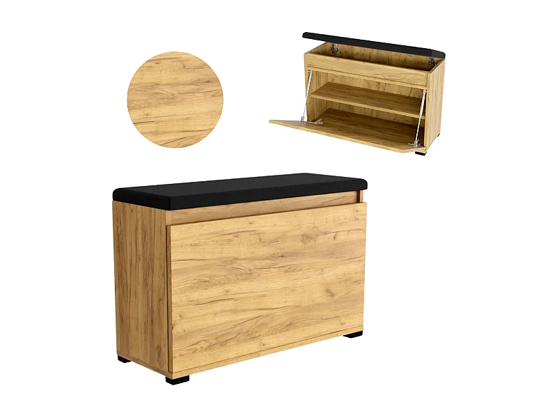 Schuhschrank 150cm mit Aufbewahrung, gepolsterter Sitz, Regal, Eiche Craft