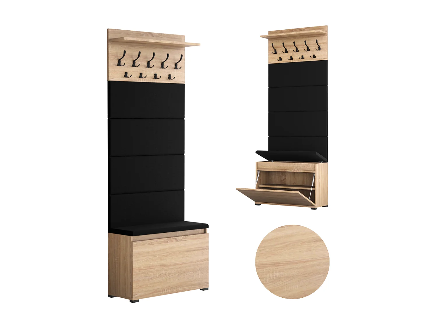 Meuble à chaussures avec assise, banc rembourré et patère pour entrée