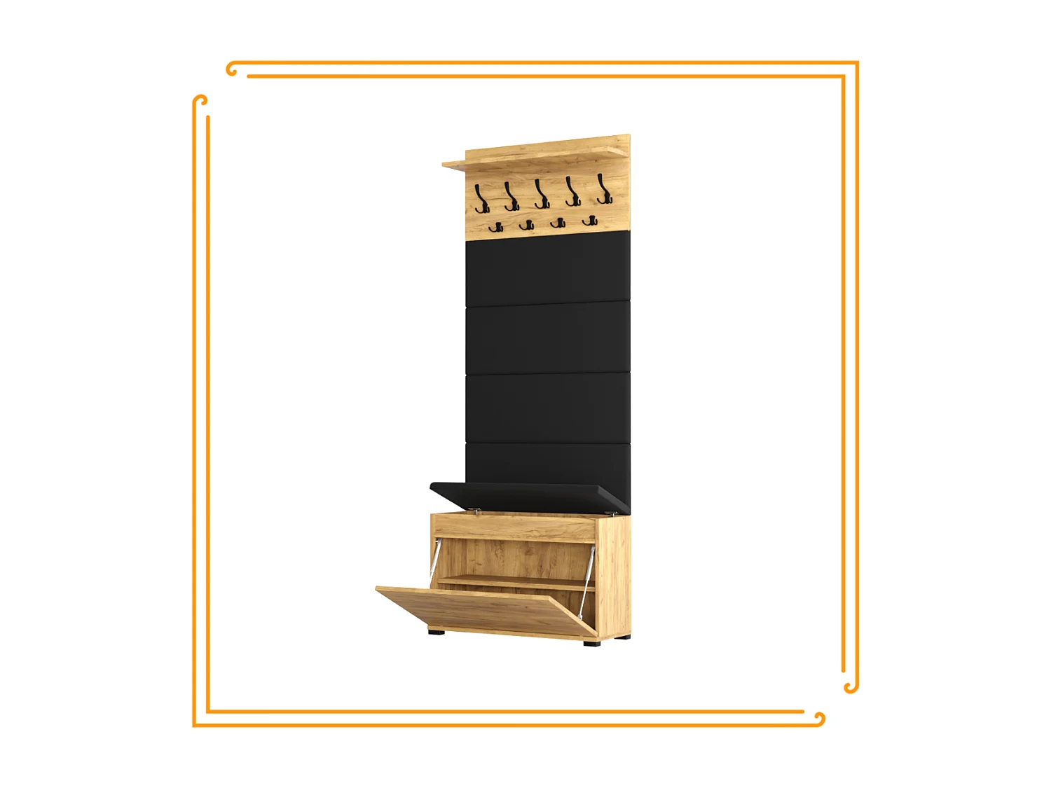 Meuble à chaussures avec assise, banc rembourré et patère pour entrée