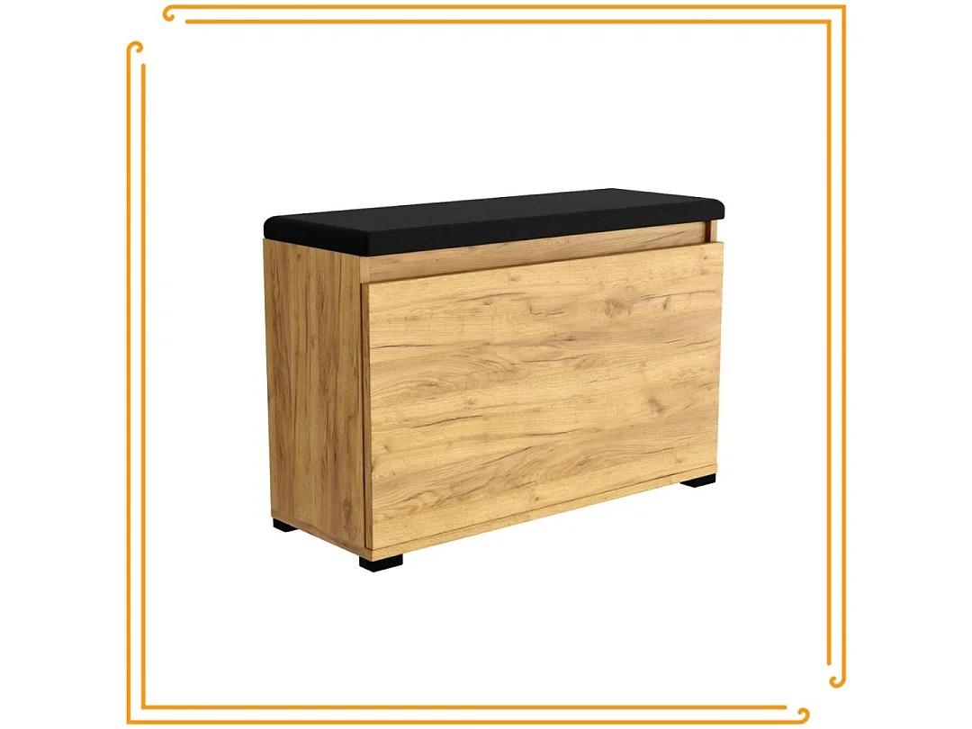 Meuble à chaussures 70 cm avec rangement, assise rembourrée, étagère – Chêne doré