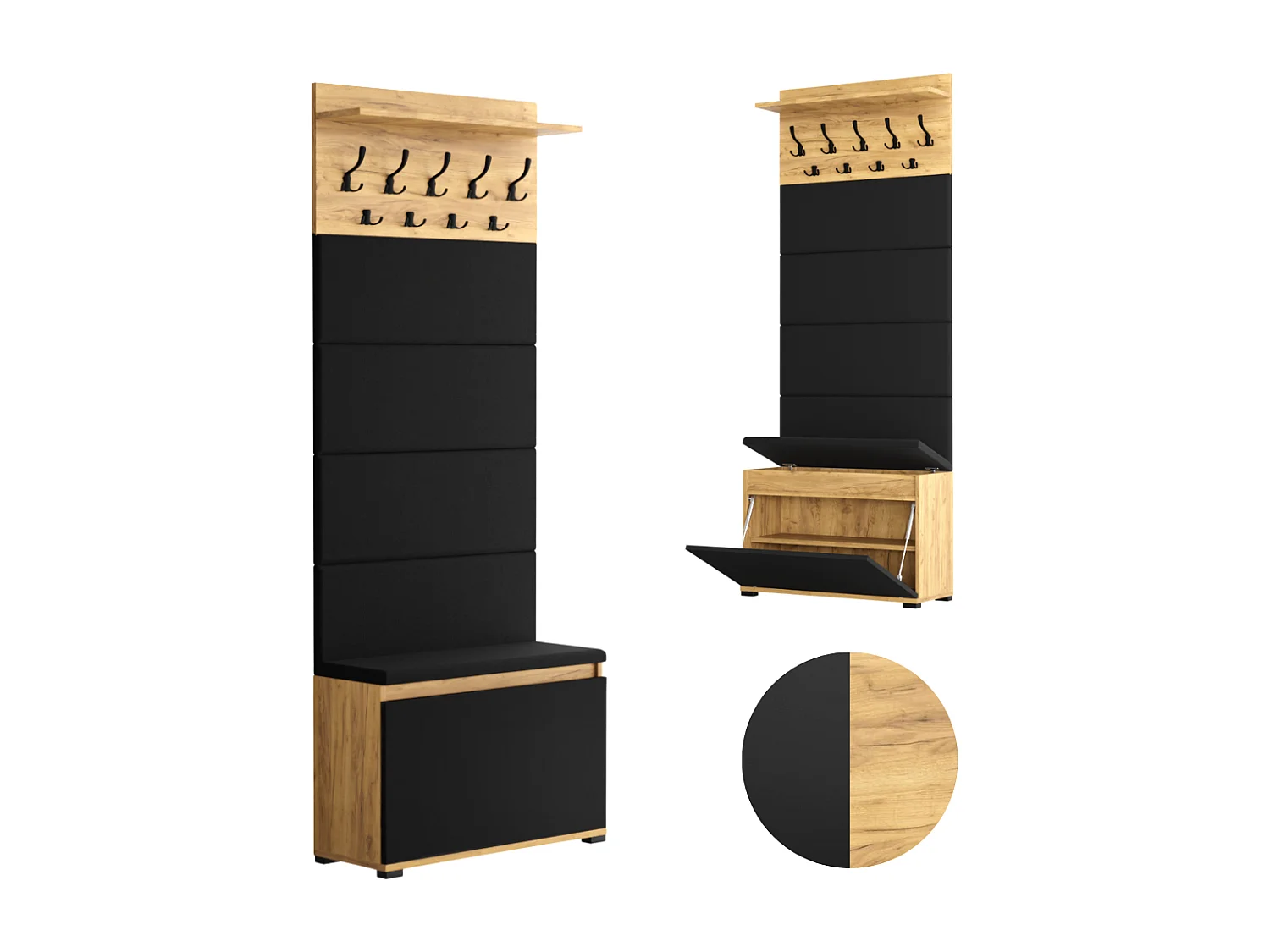 Meuble à chaussures avec assise, banc rembourré et patère pour entrée