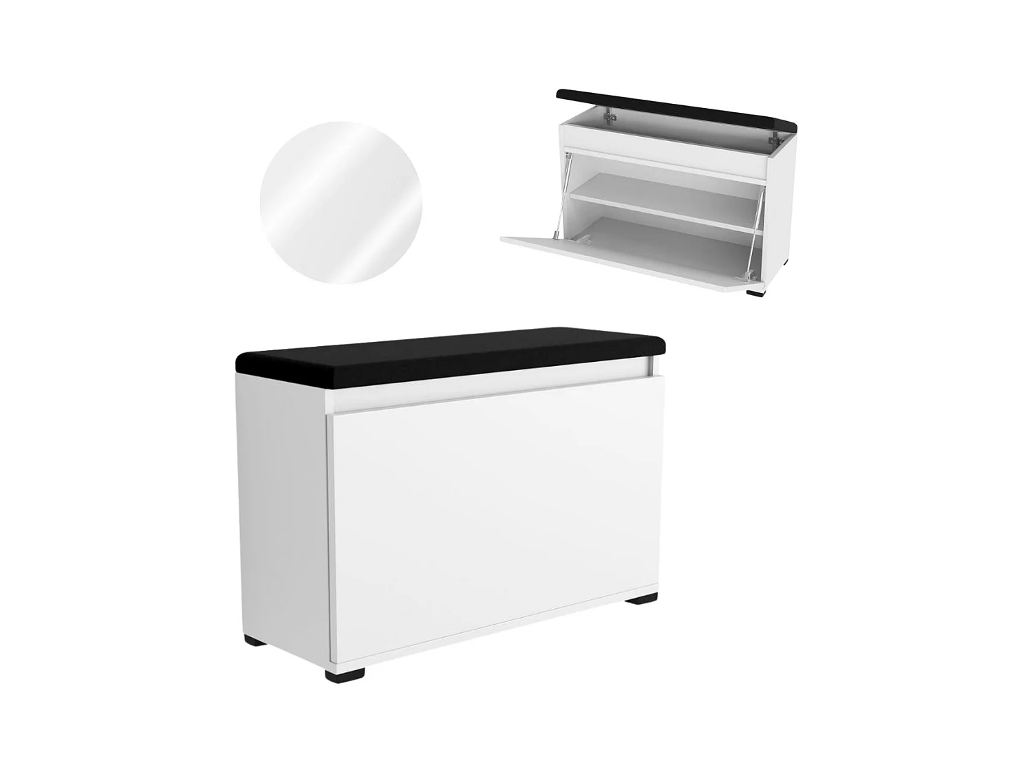 Schuhschrank 150cm mit Aufbewahrung, gepolsterter Sitz, Regal, Weiß