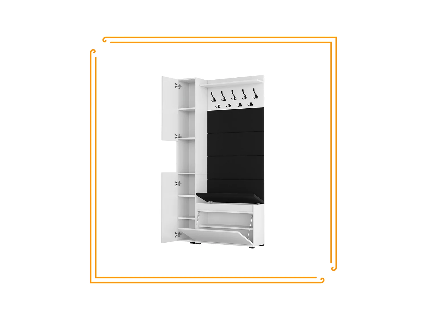 Guardaroba da Ingresso con Seduta, Appendiabiti, Pannello Imbottito, Bianco