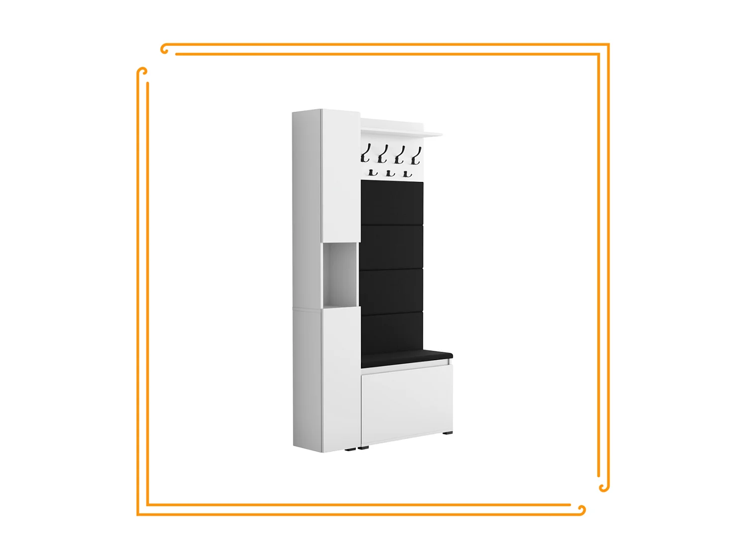 Guarda-roupa para Corredor com Assento, Cabide, Painel Estofado, Branco