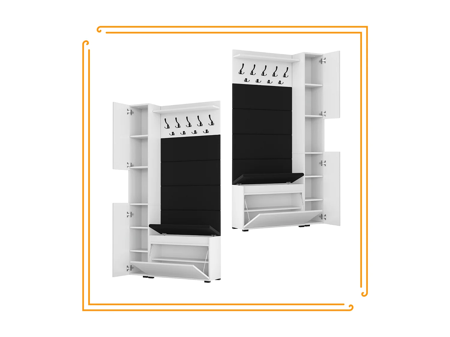 Guarda-roupa para Corredor com Assento, Cabide, Painel Estofado, Branco