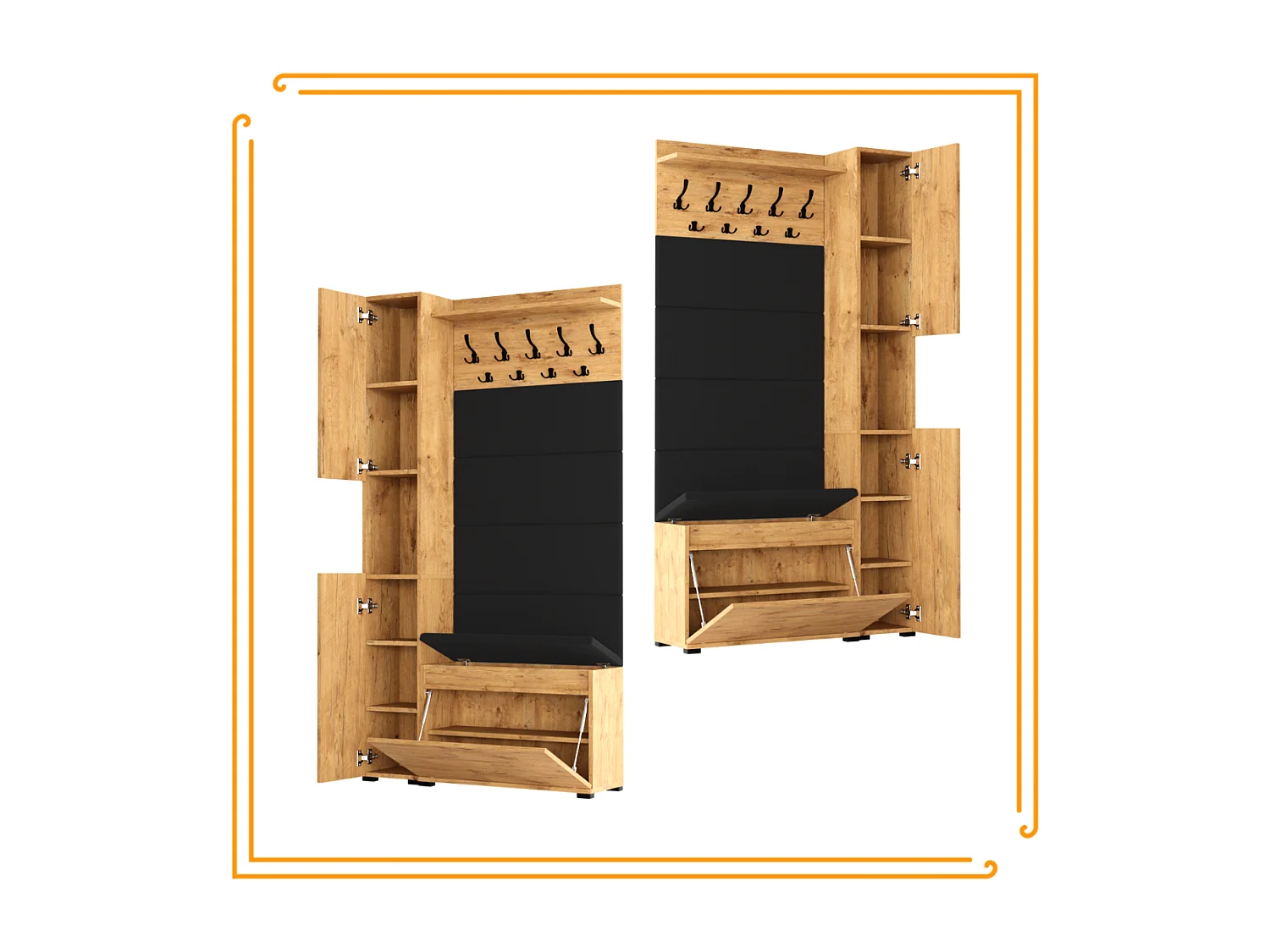 Garderobe für den Flur mit Sitzbank, Kleiderhaken, Polsterpaneel, Sonoma Eiche