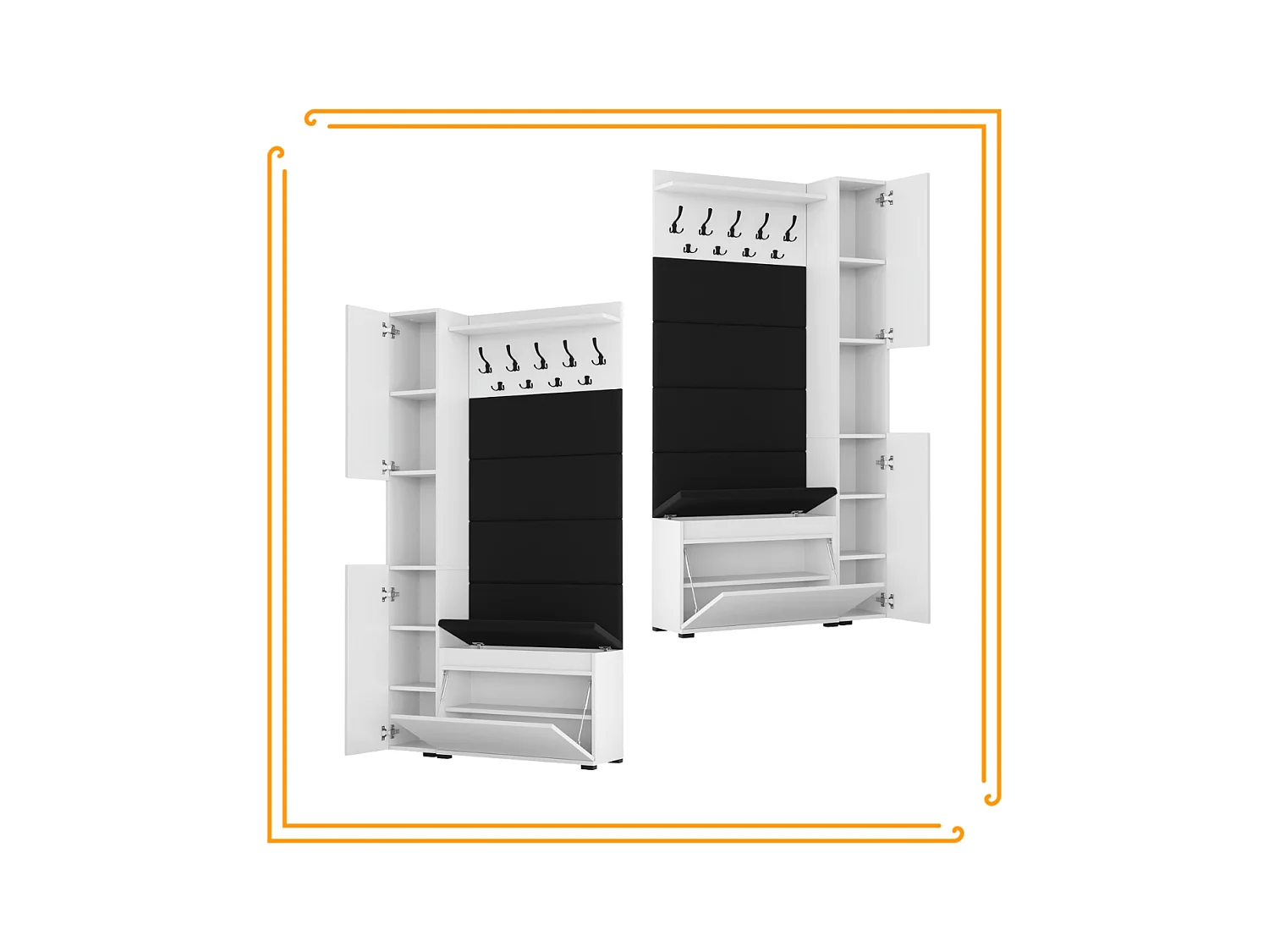 Vestiaire d'entrée avec assise, patère, panneau rembourré – Blanc