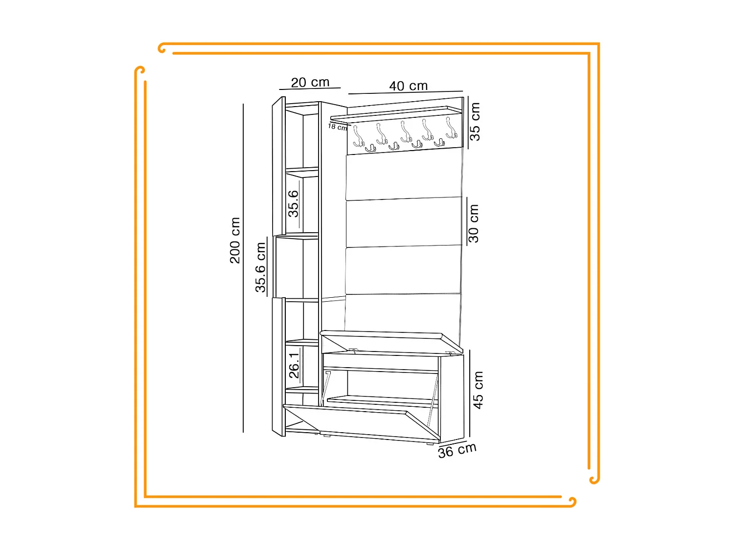 Garderobe für den Flur mit Sitzbank, Kleiderhaken, Polsterpaneel, Lancelot