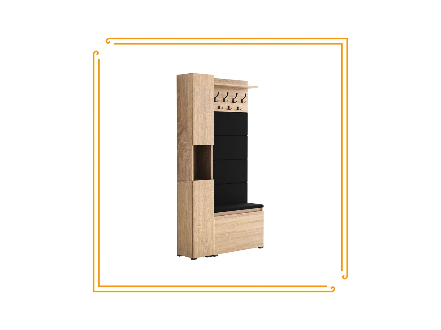 Garderobe für den Flur mit Sitzbank, Kleiderhaken, Polsterpaneel, Lancelot