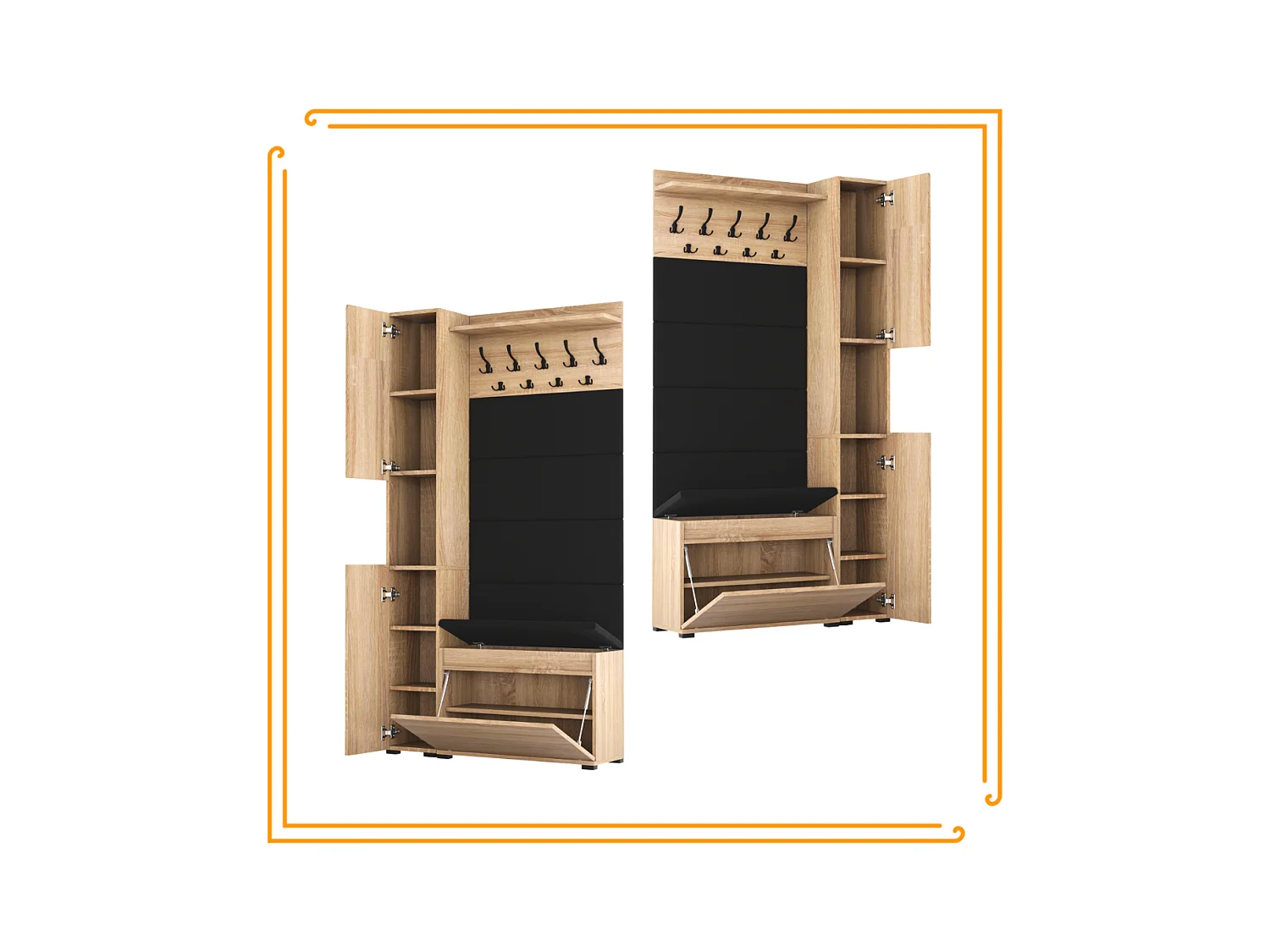 Garderobe für den Flur mit Sitzbank, Kleiderhaken, Polsterpaneel, Lancelot