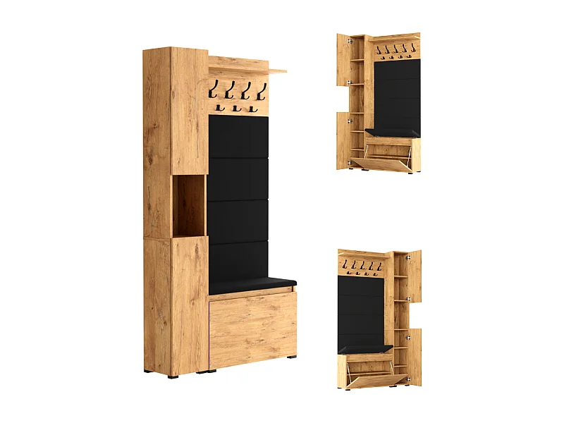 Garderobe für den Flur mit Sitzbank, Kleiderhaken, Polsterpaneel, Sonoma Eiche