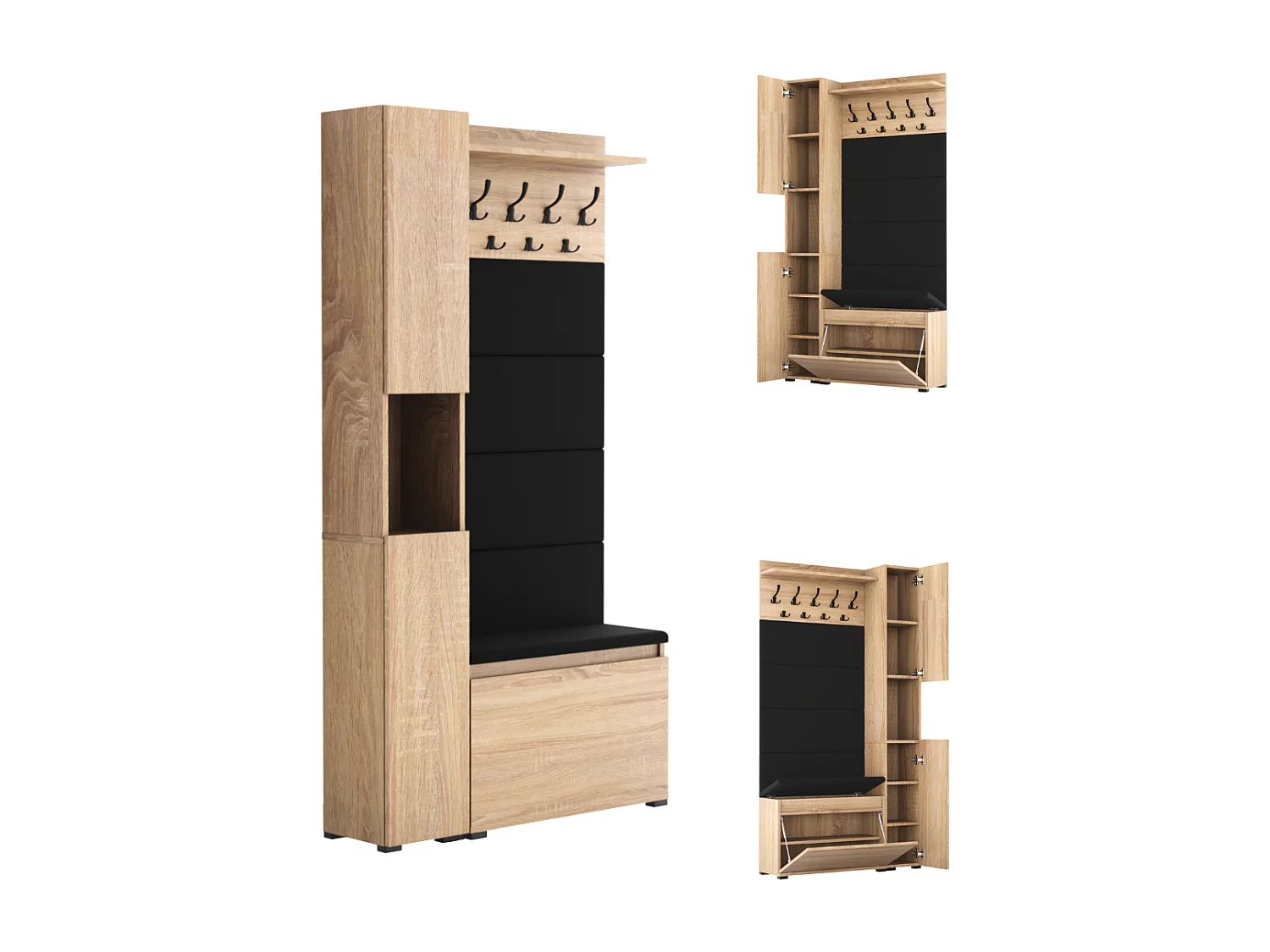 Garderobe für den Flur mit Sitzbank, Kleiderhaken, Polsterpaneel, Lancelot