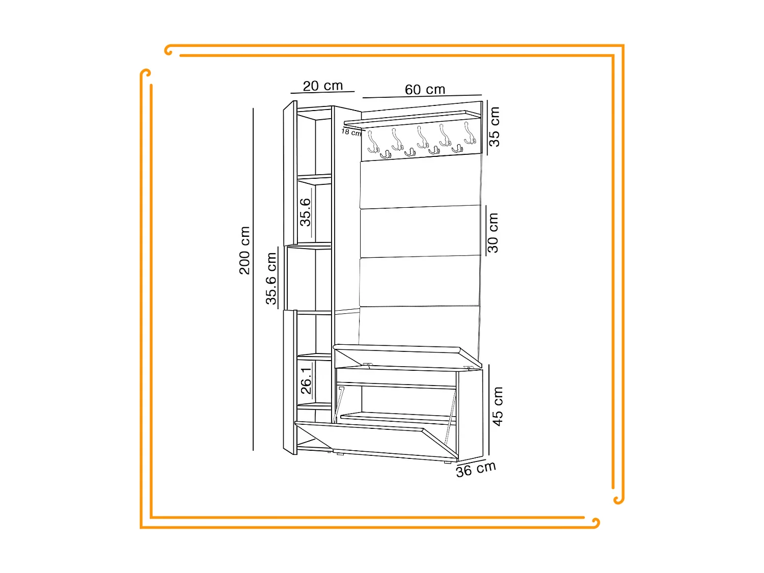 Garderobe für den Flur mit Sitzbank, Kleiderhaken, Polsterpaneel, Lancelot