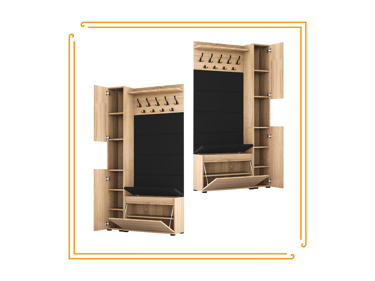 Garderobe für den Flur mit Sitzbank, Kleiderhaken, Polsterpaneel, Lancelot