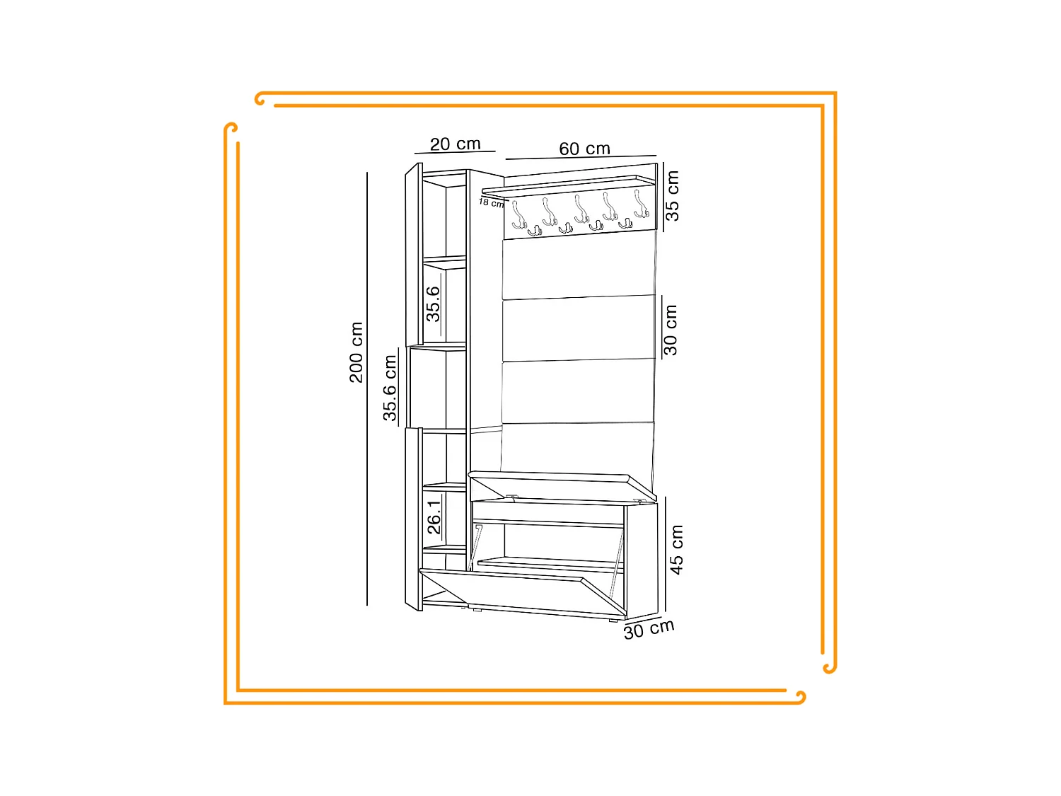 Garderobe für den Flur mit Sitzbank, Kleiderhaken, Polsterpaneel, Golden Craft und Schwarz