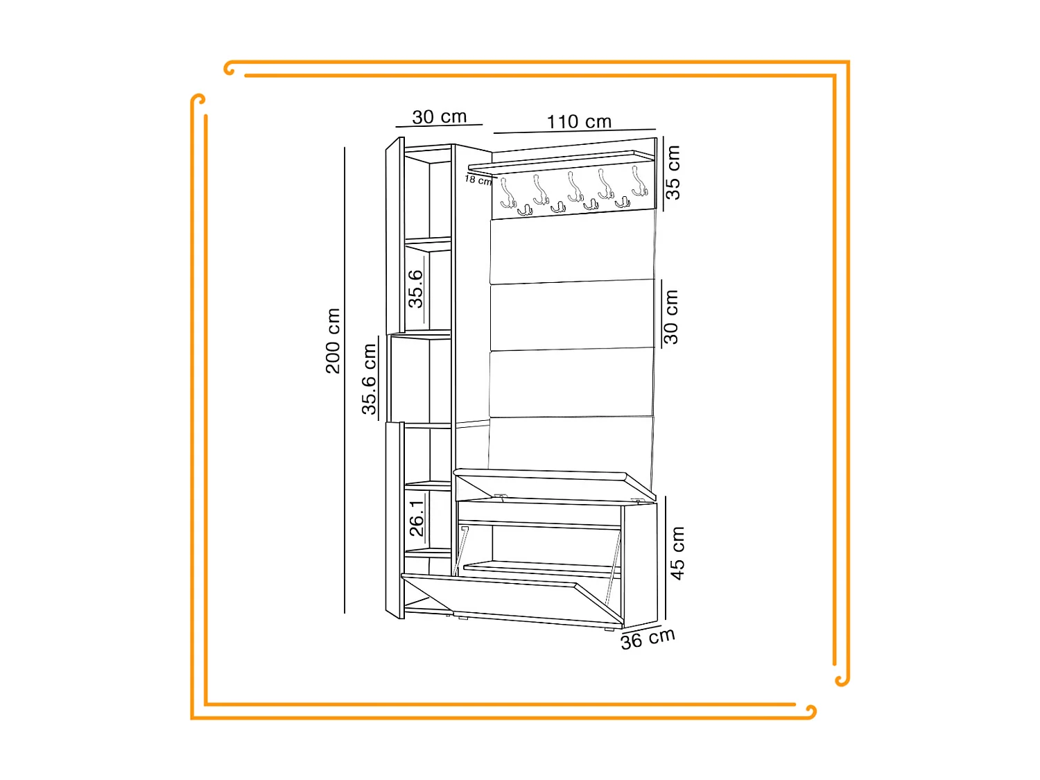 Armario para el recibidor con asiento, perchero, panel tapizado en Roble Sonoma