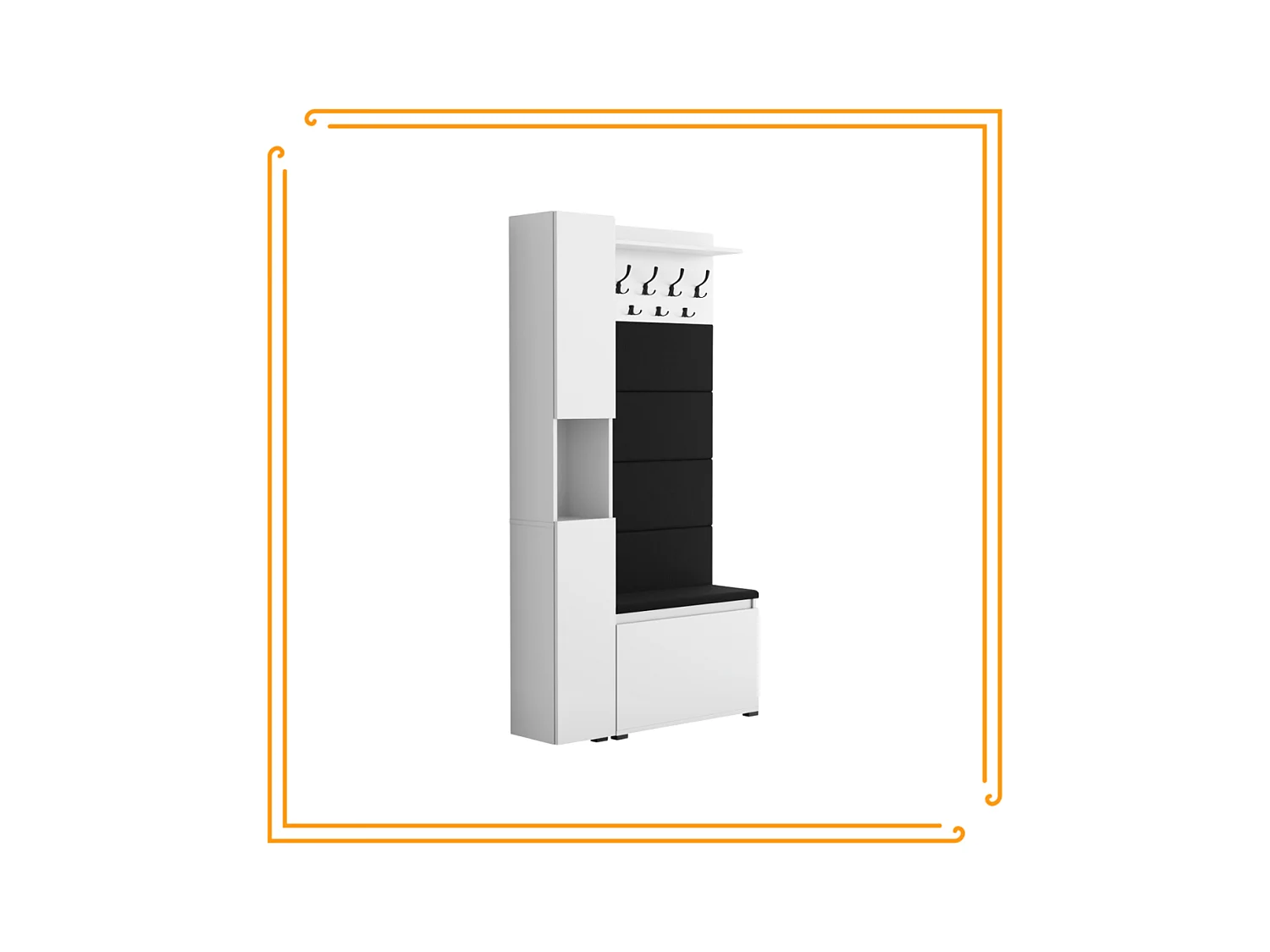 Vestiaire d'entrée avec assise, patère, panneau rembourré – Blanc