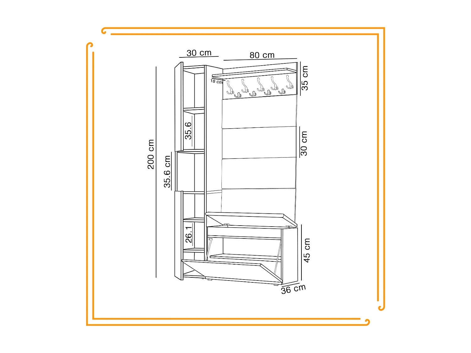 Garderobe für den Flur mit Sitzbank, Kleiderhaken, Polsterpaneel, Lancelot
