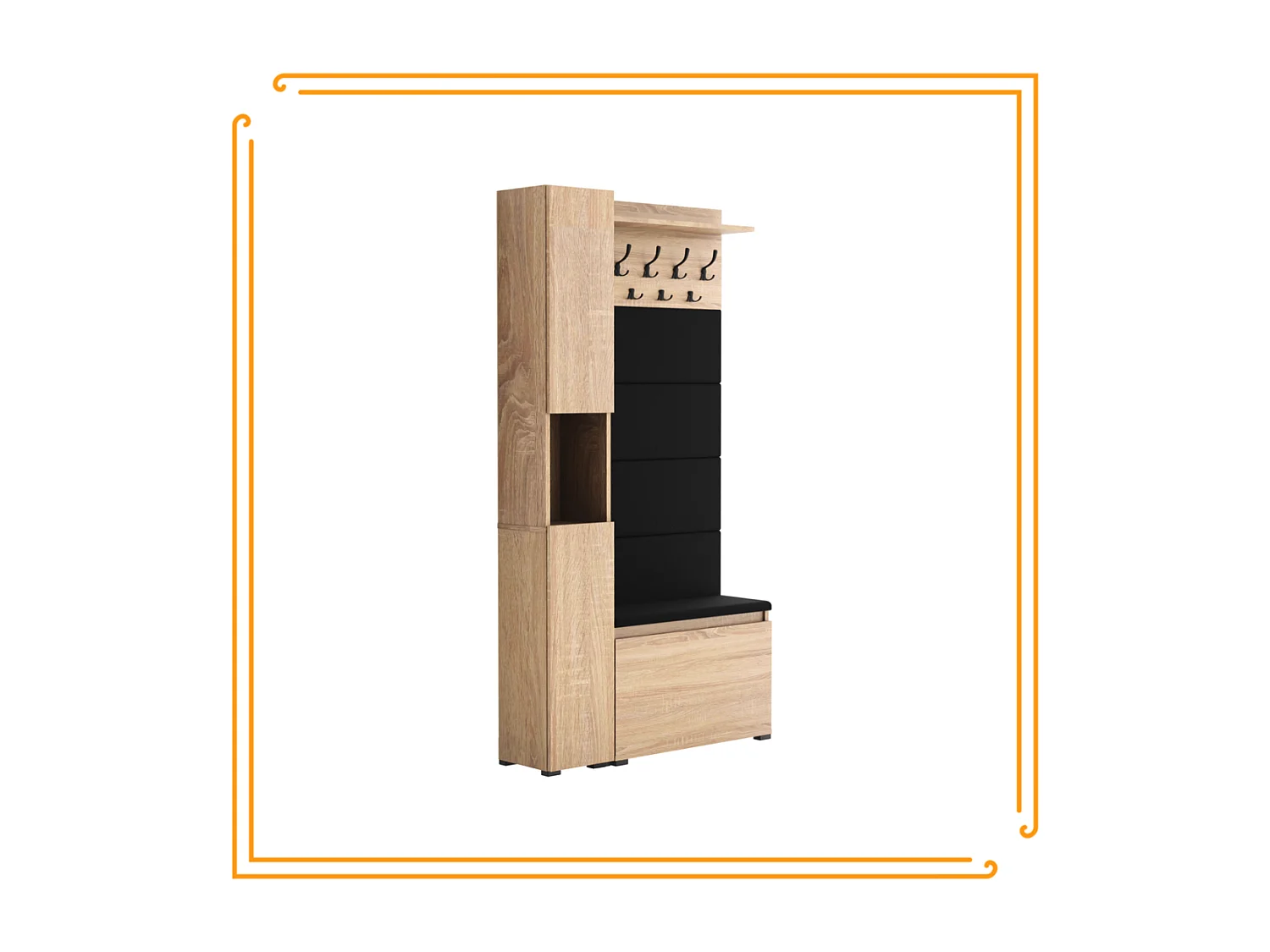 Garderobe für den Flur mit Sitzbank, Kleiderhaken, Polsterpaneel, Lancelot