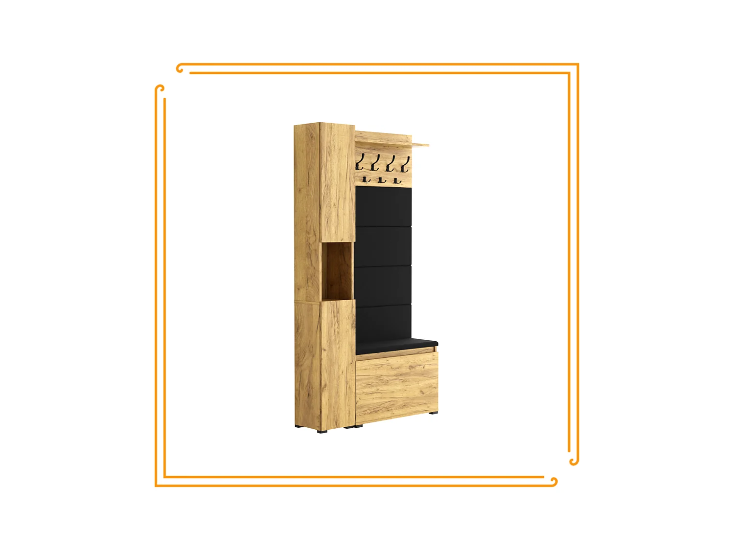 Garderobe für den Flur mit Sitzbank, Kleiderhaken, Polsterpaneel, Hochschrank