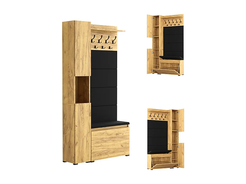 Vestiaire d'entrée avec assise, patère, panneau rembourré et colonne