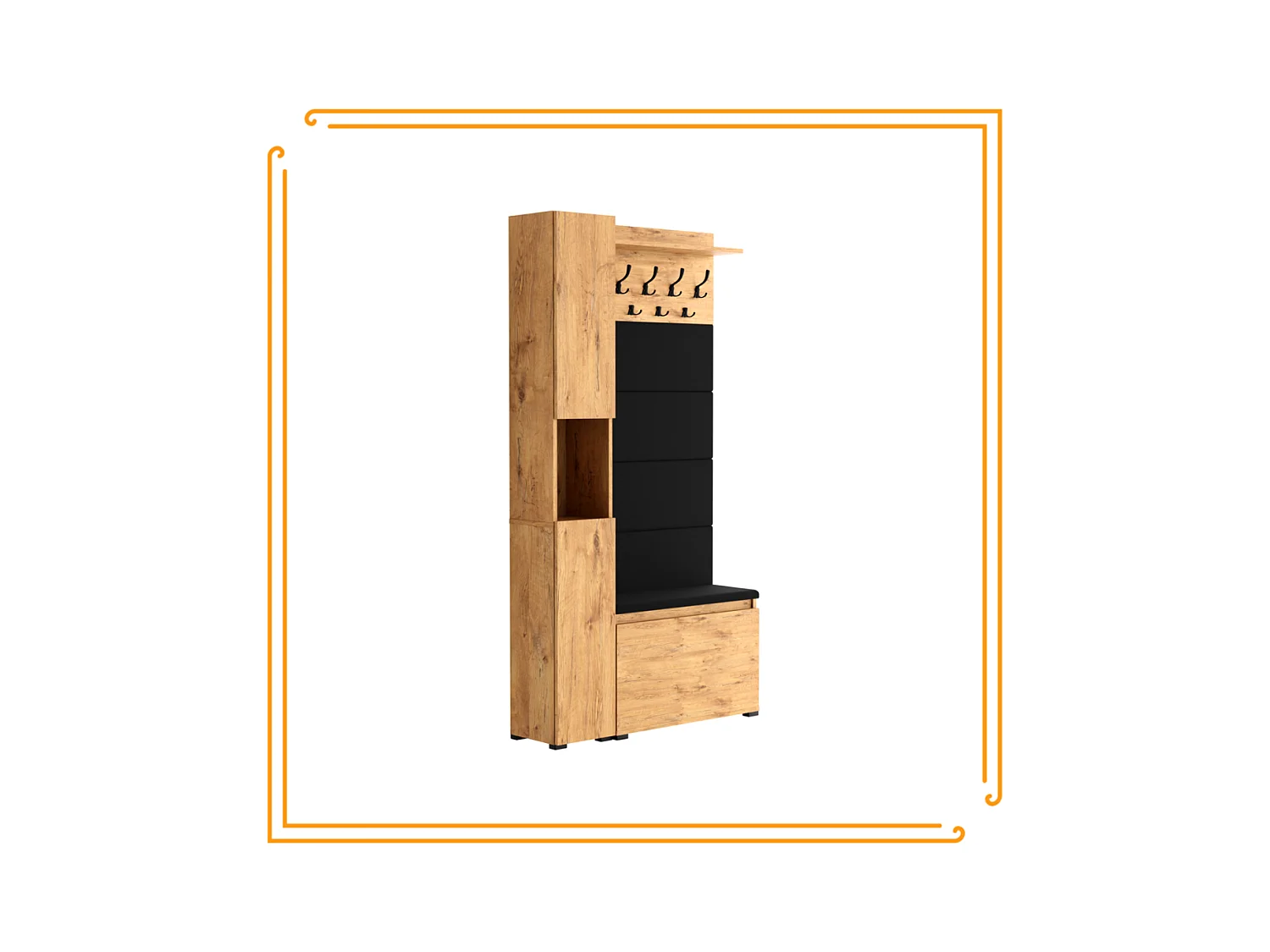 Garderobe für den Flur mit Sitzbank, Kleiderhaken, Polsterpaneel, Sonoma Eiche