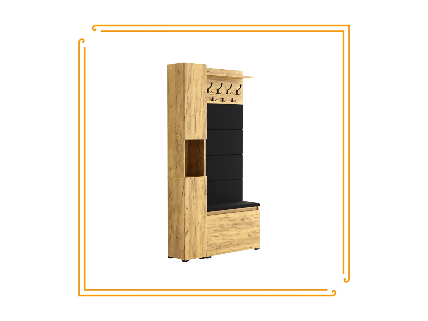 Garderobe für den Flur mit Sitzbank, Kleiderhaken, Polsterpaneel, Hochschrank