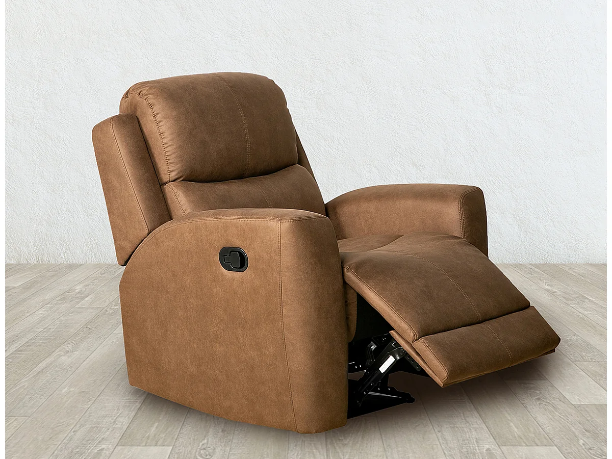 Fauteuil relax 1 place en simili-cuir coloris marron chocolat - Longueur 96 x profondeur 93 x hauteur 103 cm