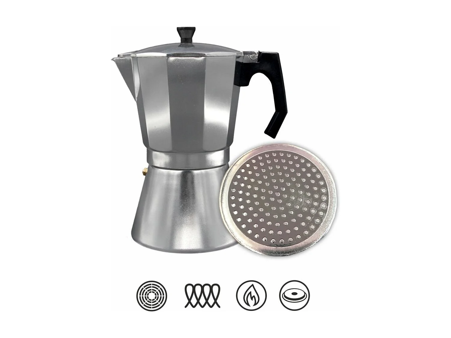 Cafetera italiana Bastilipo Moka inducción 6 tazas aluminio inox