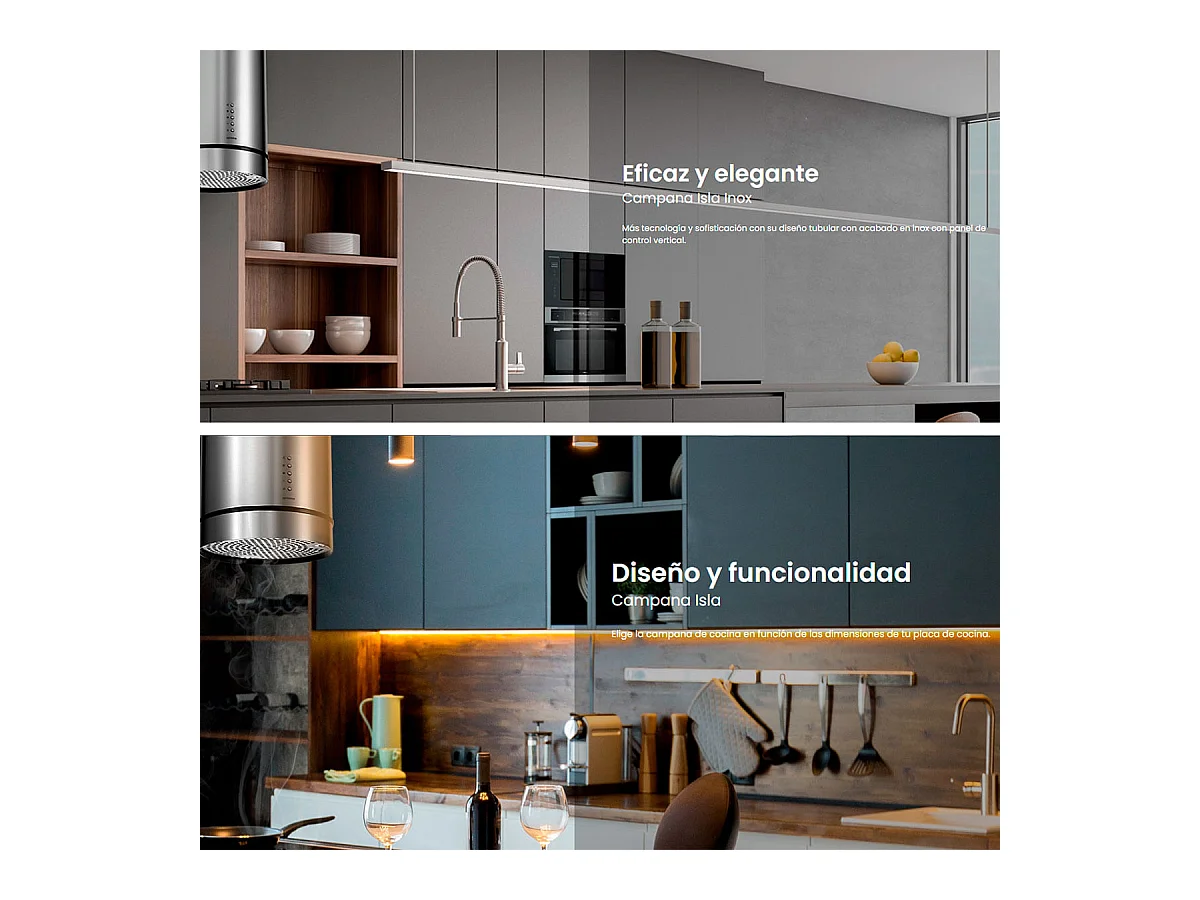 Campana tipo isla Infiniton CMPY-IST9A 145W 720m3/h diseño tubular A+ inox Ø35 cm