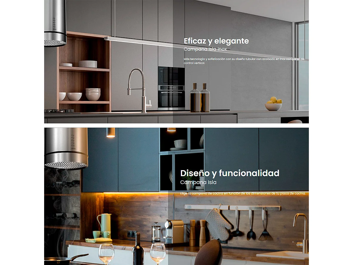 Campana tipo isla Infiniton CMPY-IST9A 145W 720m3/h diseño tubular A+ inox Ø35 cm