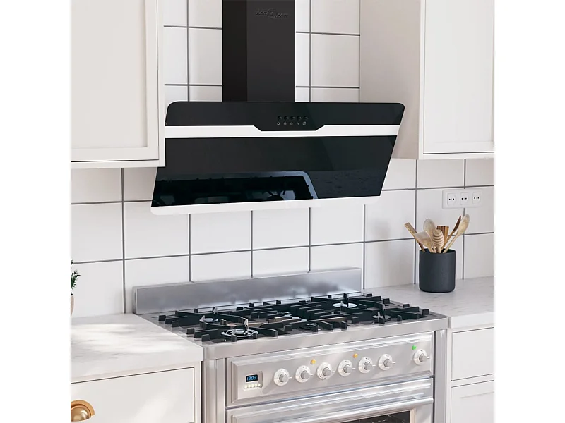 Dunstabzugshaube 90 cm Stahl und Hartglas Schwarz