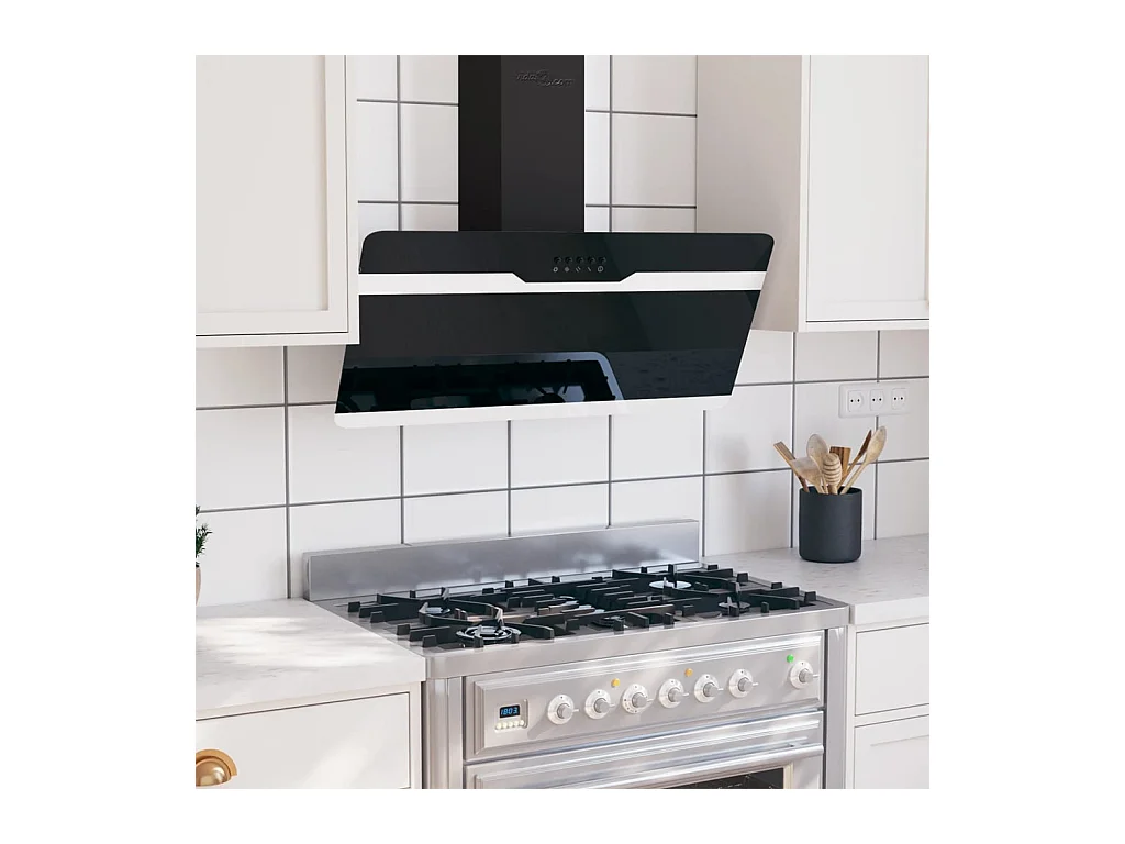 Dunstabzugshaube 90 cm Stahl und Hartglas Schwarz