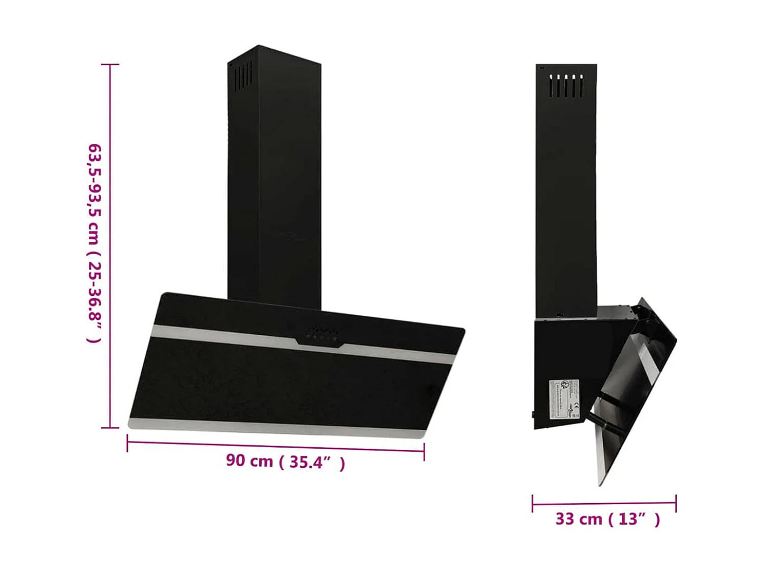Dunstabzugshaube 90 cm Stahl und Hartglas Schwarz