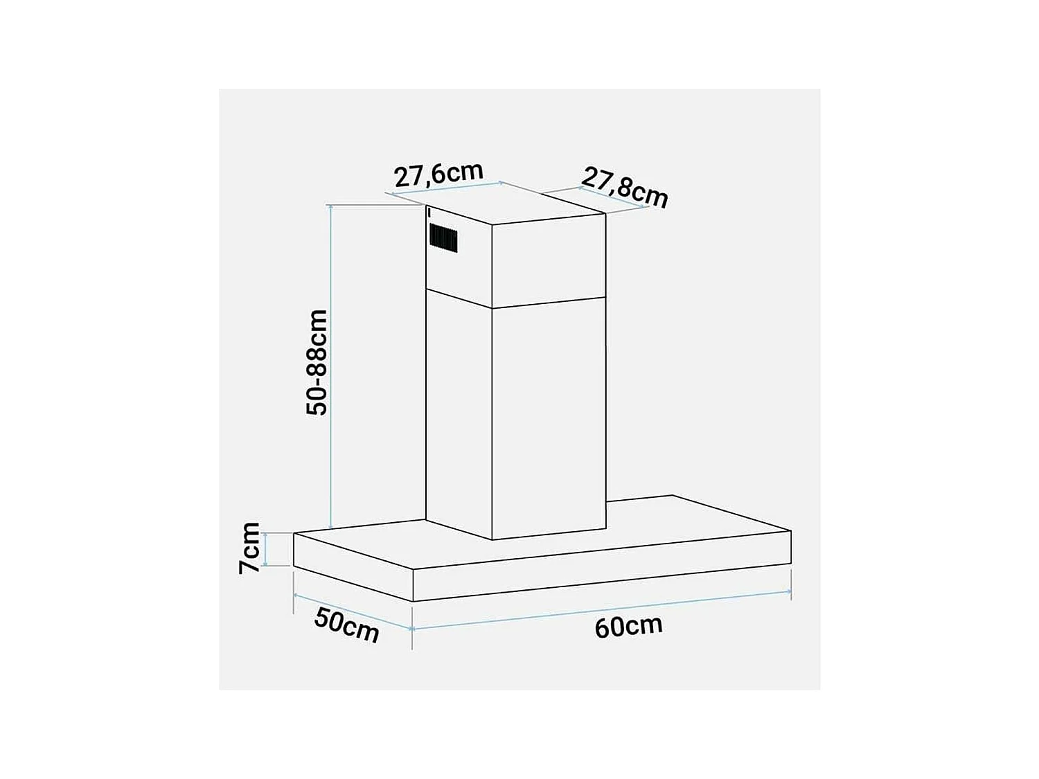 Campana decorativa en T Kenia 4060 150W 550m³/h 66dB 3 velocidades inox/negro 95x60x50 cm