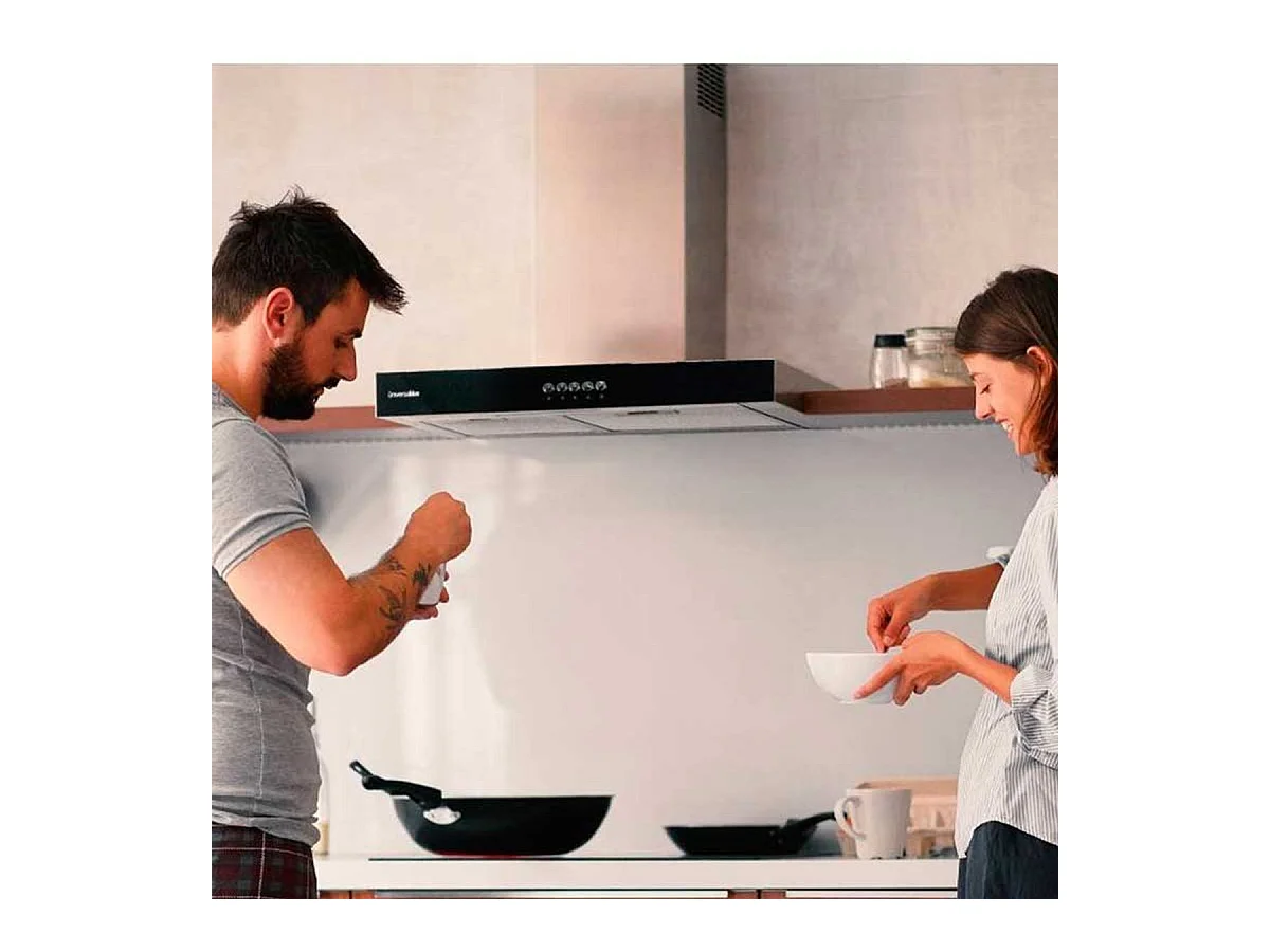 Campana decorativa en T Kenia 4060 150W 550m³/h 66dB 3 velocidades inox/negro 95x60x50 cm