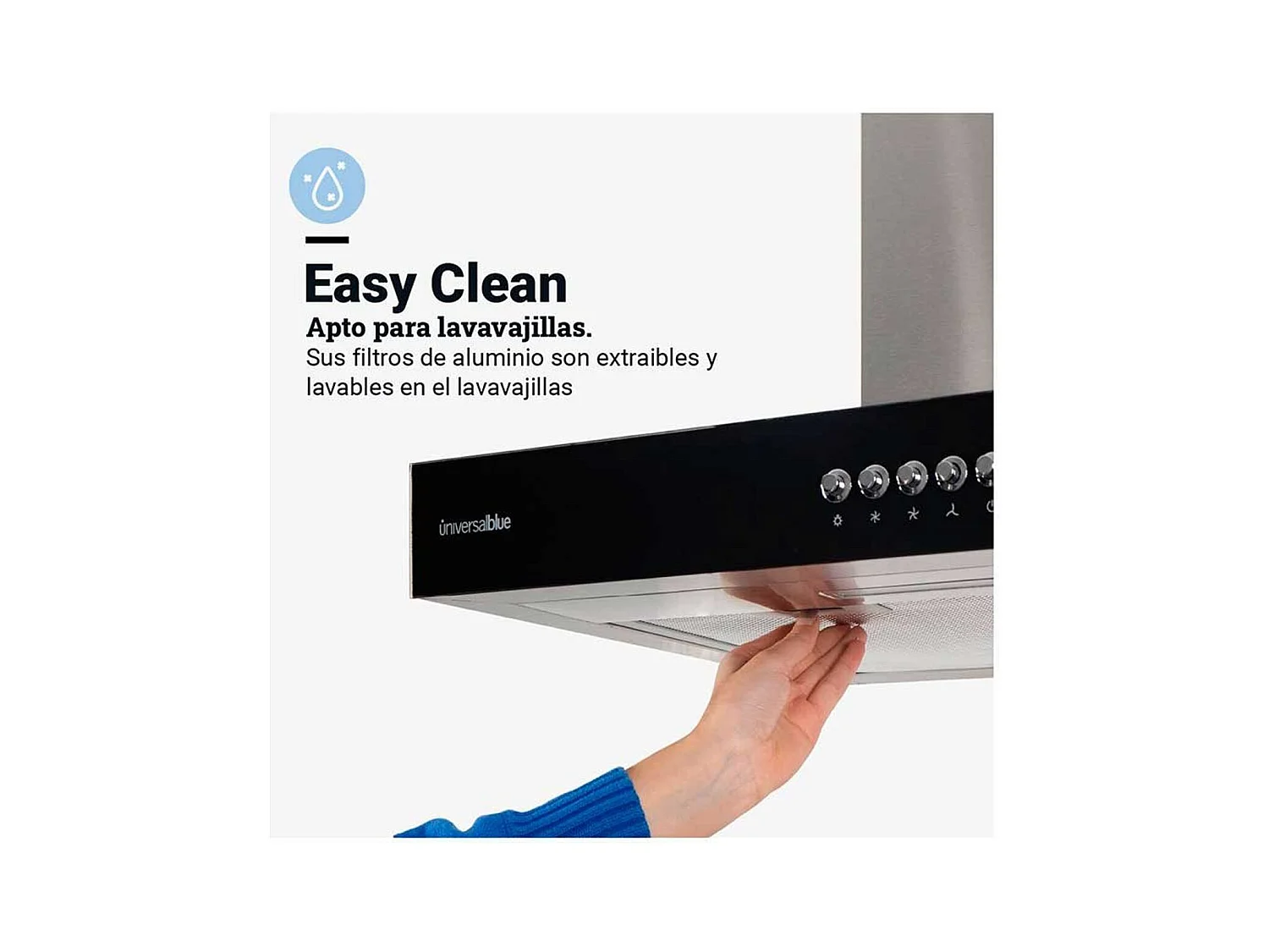 Campana decorativa en T Kenia 4060 150W 550m³/h 66dB 3 velocidades inox/negro 95x60x50 cm