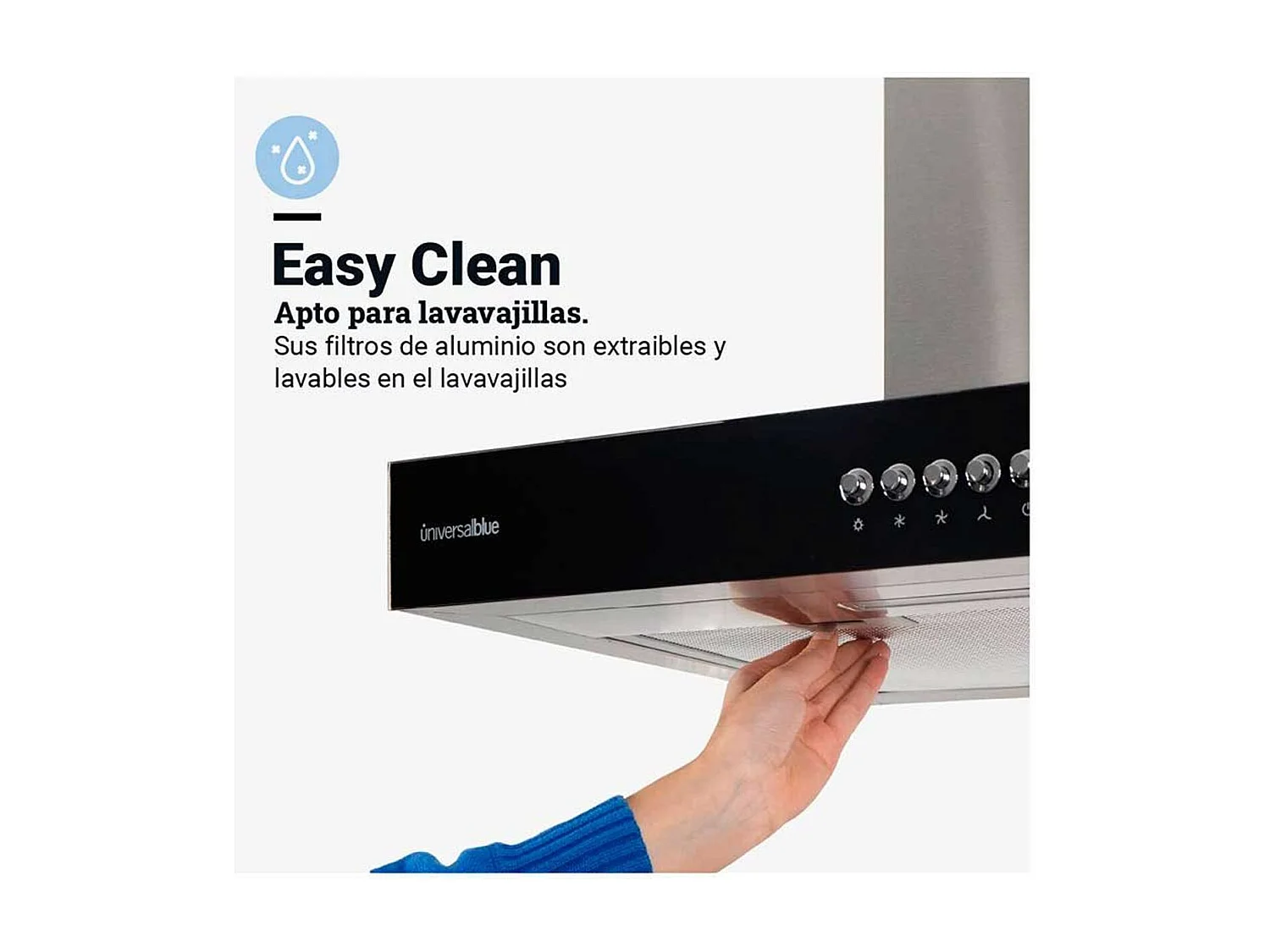 Campana decorativa en T Kenia 4060 150W 550m³/h 66dB 3 velocidades inox/negro 95x60x50 cm