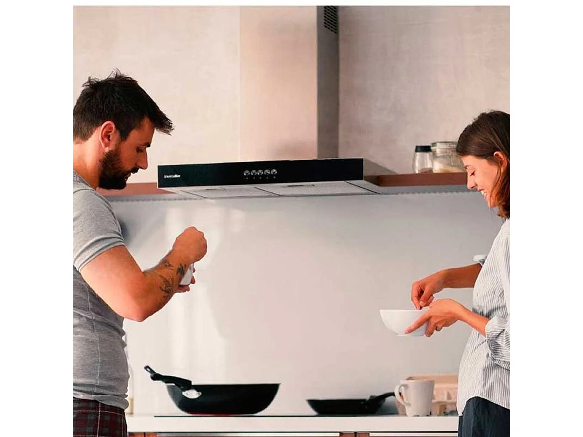 Campana decorativa en T Kenia 4060 150W 550m³/h 66dB 3 velocidades inox/negro 95x60x50 cm