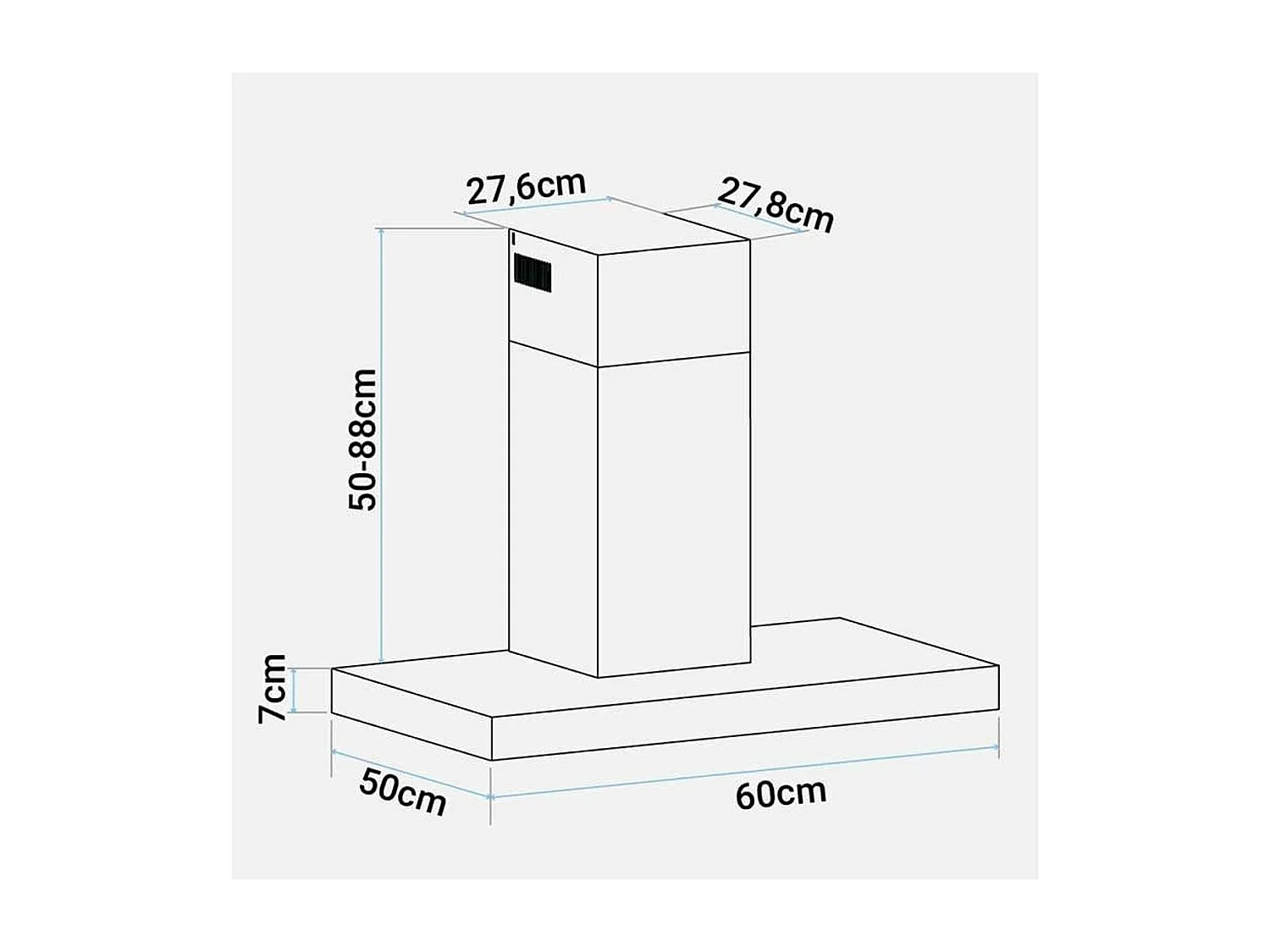 Campana decorativa en T Kenia 4060 150W 550m³/h 66dB 3 velocidades inox/negro 95x60x50 cm