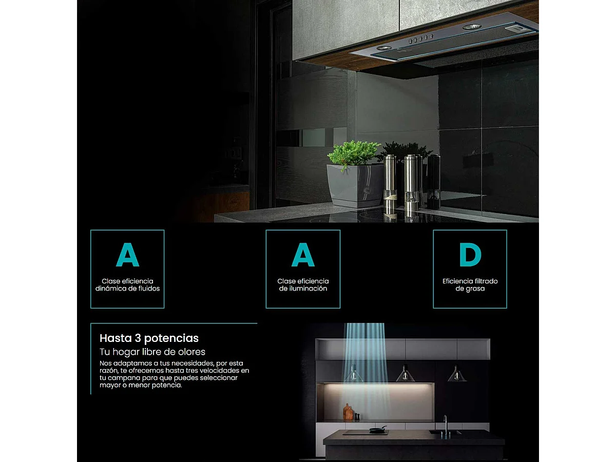 Campana tipo encastre Infiniton CMPG-527 145W 720m3/h A+ inox 52 cm