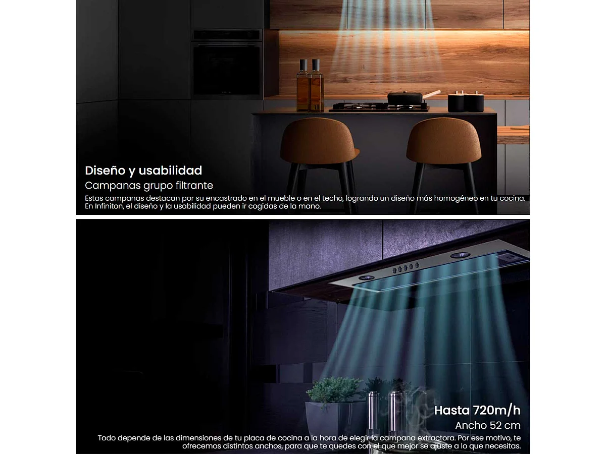 Campana tipo encastre Infiniton CMPG-527 145W 720m3/h A+ inox 52 cm