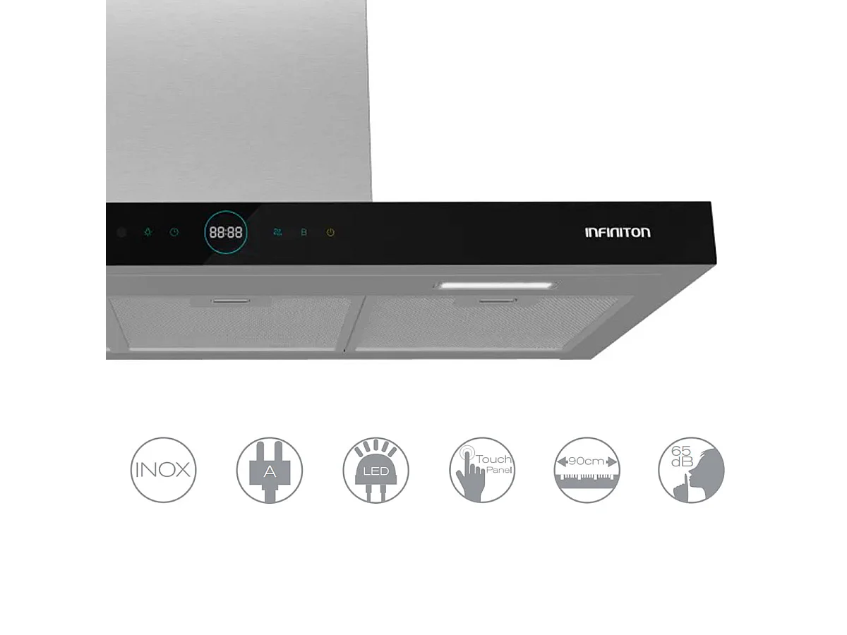 Campana extractora Infiniton CMPT-CLR92S 800m3/h 250W panel táctil y mando a distancia inox