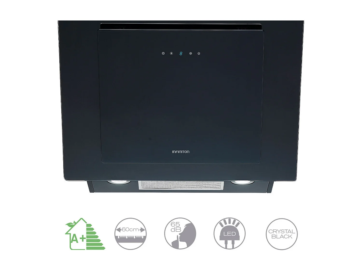 Campana decorativa Infiniton CMPTRAL-N68 145W 720m3/h táctil acabado cristal A+ negro 60 cm