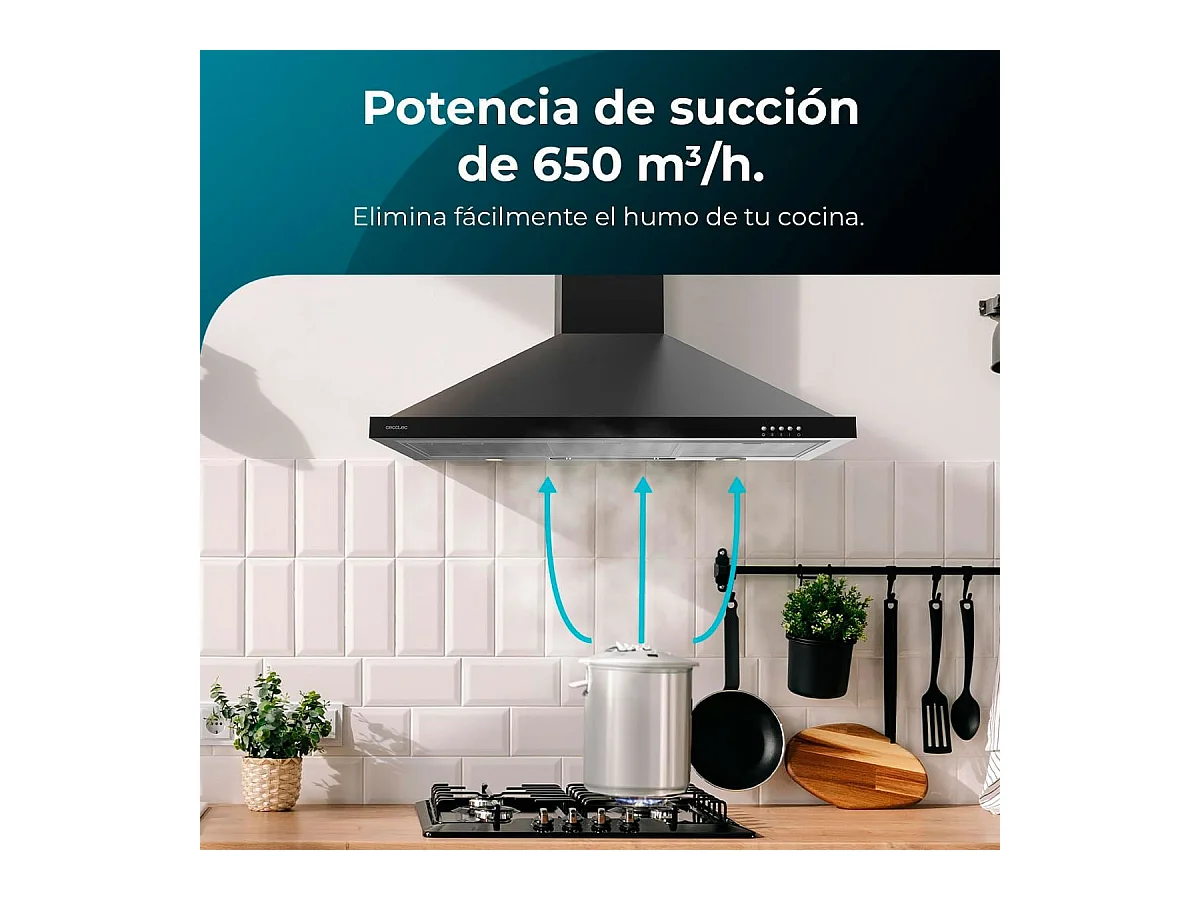 Campana piramidal Cecotec Bolero Flux PM 906500 Black A 165W negro 90 cm